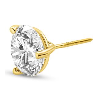 4 Carat Lab Grown Diamond Earrings In 14 Karat Yellow Gold, Martini Setting