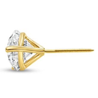 4 Carat Lab Grown Diamond Earrings In 14 Karat Yellow Gold, Martini Setting