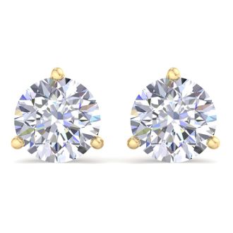 6 Carat Lab Grown Diamond Earrings In 14 Karat Yellow Gold, Martini Setting