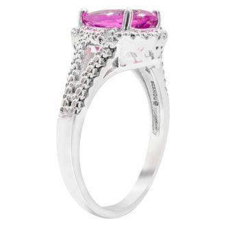 2 1/4 Carat Pear Shape Pink Topaz and Diamond Ring In Sterling Silver