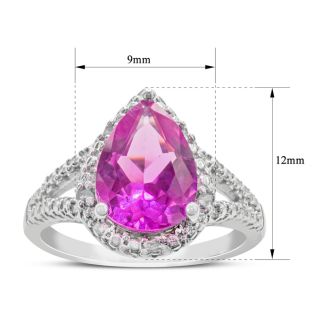 2 1/4 Carat Pear Shape Pink Topaz and Diamond Ring In Sterling Silver