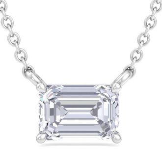 3/4 Carat Emerald Cut Lab Grown Diamond Solitaire Necklace In 14 Karat White Gold