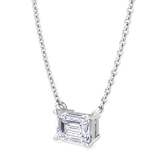3/4 Carat Emerald Cut Lab Grown Diamond Solitaire Necklace In 14 Karat White Gold