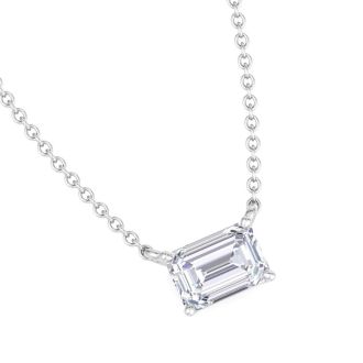 3/4 Carat Emerald Cut Lab Grown Diamond Solitaire Necklace In 14 Karat White Gold