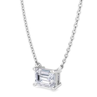 1 Carat Emerald Cut Lab Grown Diamond Solitaire Necklace In 14 Karat White Gold