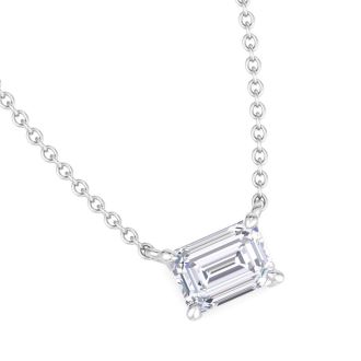1 Carat Emerald Cut Lab Grown Diamond Solitaire Necklace In 14 Karat White Gold