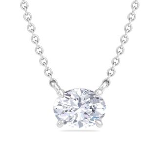 1 Carat Oval Shape Lab Grown Diamond Solitaire Necklace In 14 Karat White Gold