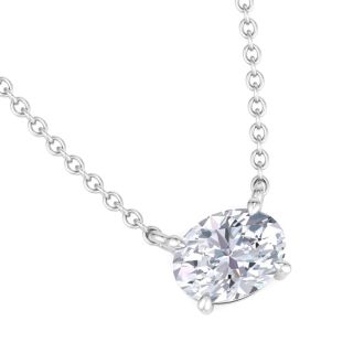 1 Carat Oval Shape Lab Grown Diamond Solitaire Necklace In 14 Karat White Gold
