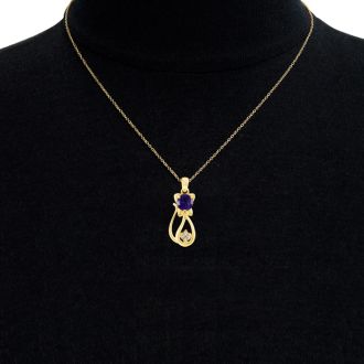 1 Carat Amethyst and Diamond Cat Necklace In 10K Yellow Gold, 18 Inches
