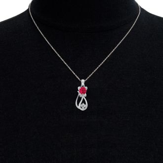 1 Carat Ruby and Diamond Cat Necklace In 10K White Gold, 18 Inches