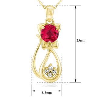 1 Carat Ruby and Diamond Cat Necklace In 10K Yellow Gold, 18 Inches