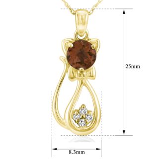 1 Carat Garnet and Diamond Cat Necklace In 10K Yellow Gold, 18 Inches