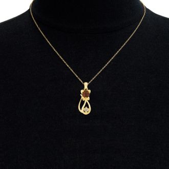 1 Carat Garnet and Diamond Cat Necklace In 10K Yellow Gold, 18 Inches