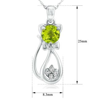 1 Carat Peridot and Diamond Cat Necklace In 10K White Gold, 18 Inches