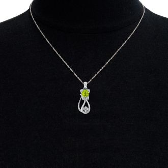 1 Carat Peridot and Diamond Cat Necklace In 10K White Gold, 18 Inches