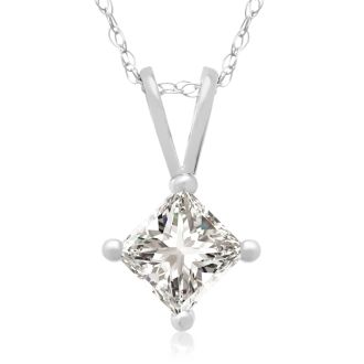 Diamond Pendants: 1/2ct Princess Cut Diamond Pendant in 14k White Gold