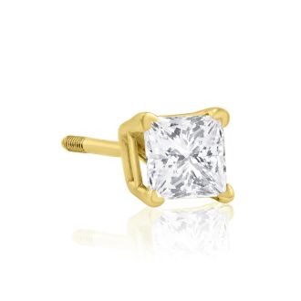 1 Carat Princess Cut Lab Grown Diamond Stud Earrings In 14 Karat Yellow Gold
