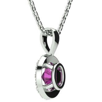 1 ct Oval Shape Pink Created Sapphire Pendant Necklace in Sterling Silver,  18 