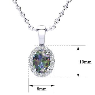 1 Carat Oval Shape Mystic Topaz and Halo Diamond Necklace In Sterling Silver With 18 Inch Chain