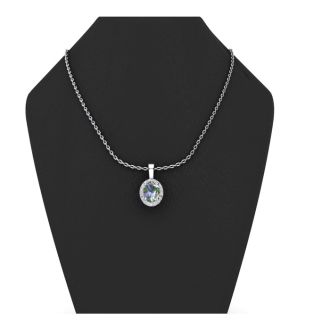 1 Carat Oval Shape Mystic Topaz and Halo Diamond Necklace In Sterling Silver With 18 Inch Chain