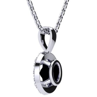 1 Carat Oval Shape Black Onyx and Halo Diamond Necklace In Sterling Silver With 18 Inch Chain