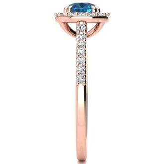 2 Carat Perfect Halo Blue Diamond Engagement Ring In 14K Rose Gold