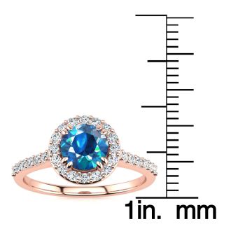 2 Carat Perfect Halo Blue Diamond Engagement Ring In 14K Rose Gold