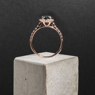 2 Carat Perfect Halo Blue Diamond Engagement Ring In 14K Rose Gold