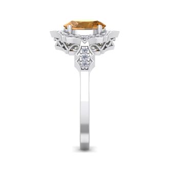 Citrine Ring: 1 1/2 Carat Oval Shape Citrine and Halo Diamond Ring In Sterling Silver