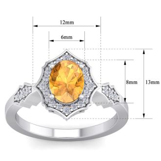 Citrine Ring: 1 1/2 Carat Oval Shape Citrine and Halo Diamond Ring In Sterling Silver