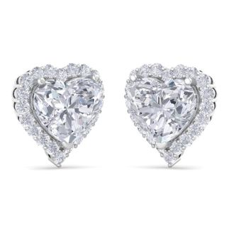 4 1/2 Carat Heart Shape Halo Lab Grown Diamond Stud Earrings In 14 Karat White Gold