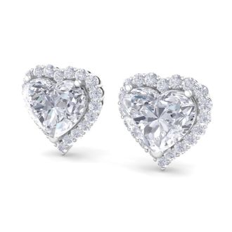 4 1/2 Carat Heart Shape Halo Lab Grown Diamond Stud Earrings In 14 Karat White Gold