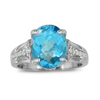 Blue Topaz Jewelry: 4ct Blue Topaz and Diamond Ring in 10k White Gold | Fine Gemstone Jewelry