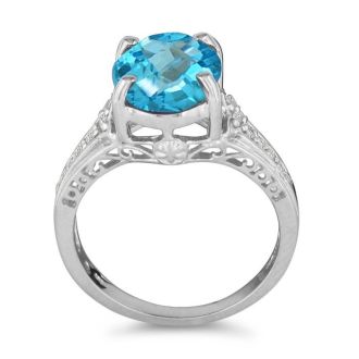 Blue Topaz Jewelry: 4ct Blue Topaz and Diamond Ring in 10k White Gold | Fine Gemstone Jewelry
