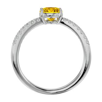 Citrine Ring: 1 1/2 Carat Oval Shape Citrine and Halo Diamond Ring In Sterling Silver