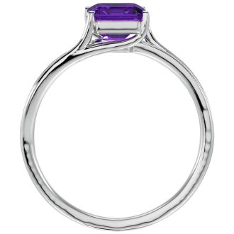 Amethyst Ring: 1 3/4 Carat Emerald Shape Amethyst and Diamond Ring In Sterling Silver