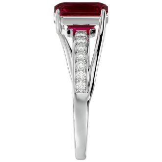 Garnet Ring: 1 3/4 Carat Emerald Shape Garnet and Diamond Ring In Sterling Silver
