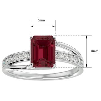 Garnet Ring: 1 3/4 Carat Emerald Shape Garnet and Diamond Ring In Sterling Silver