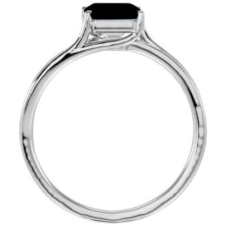 Black Onyx Ring: 1 3/4 Carat Emerald Shape Black Onyx and Diamond Ring In Sterling Silver