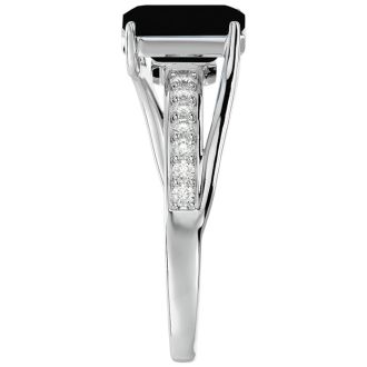 Black Onyx Ring: 1 3/4 Carat Emerald Shape Black Onyx and Diamond Ring In Sterling Silver