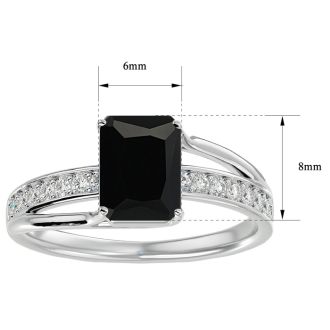 Black Onyx Ring: 1 3/4 Carat Emerald Shape Black Onyx and Diamond Ring In Sterling Silver