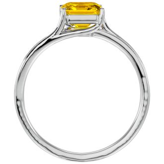 Citrine Ring: 1 3/4 Carat Emerald Shape Citrine and Diamond Ring In Sterling Silver