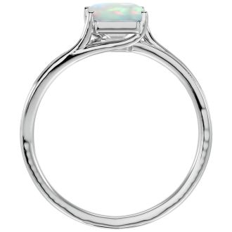 Opal Ring: 1 3/4 Carat Emerald Shape Created Opal and Diamond Ring In Sterling Silver