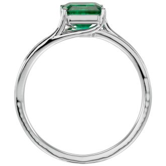 Emerald Ring: 1 3/4 Carat Emerald Shape Created Emerald and Diamond Ring In Sterling Silver