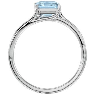 Aquamarine Ring: 1 3/4 Carat Emerald Shape Aquamarine and Diamond Ring In Sterling Silver