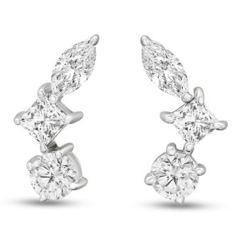 1 1/3 Carat Diamond Cluster Ear Climbers In 14 Karat White Gold
