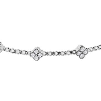 1/2 Carat Lab Grown Diamond Flower Flexible Bangle Bracelet In 14 Karat White Gold, 7 Inches