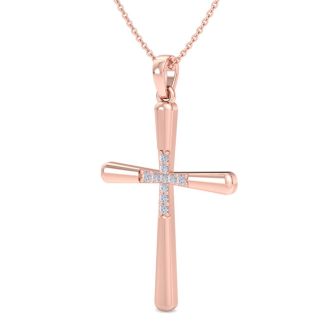 0.08 Carat Diamond Cross Necklace In 14K Rose Gold, 18 Inches