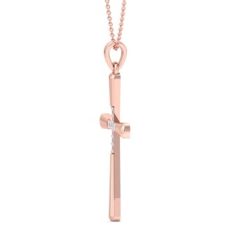 0.08 Carat Diamond Cross Necklace In 14K Rose Gold, 18 Inches