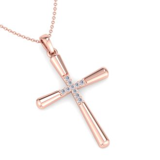 0.08 Carat Diamond Cross Necklace In 14K Rose Gold, 18 Inches